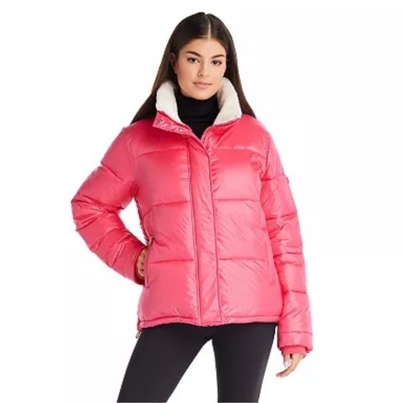 Koolaburra by UGG Hot pink Puffer Jacket Sherpa Trim - Picture 1 of 9